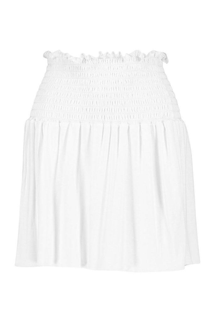Womens Shirred Skater Mini Skirt - white - 12, White