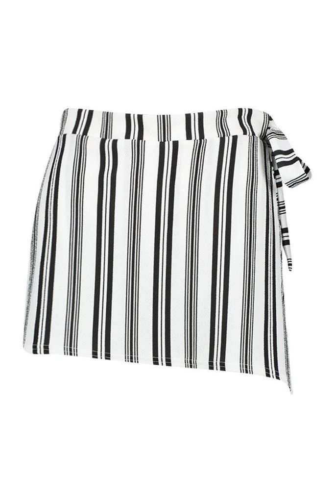 Womens Stripe Tie Detail Wrap Front Short - black - 12, Black