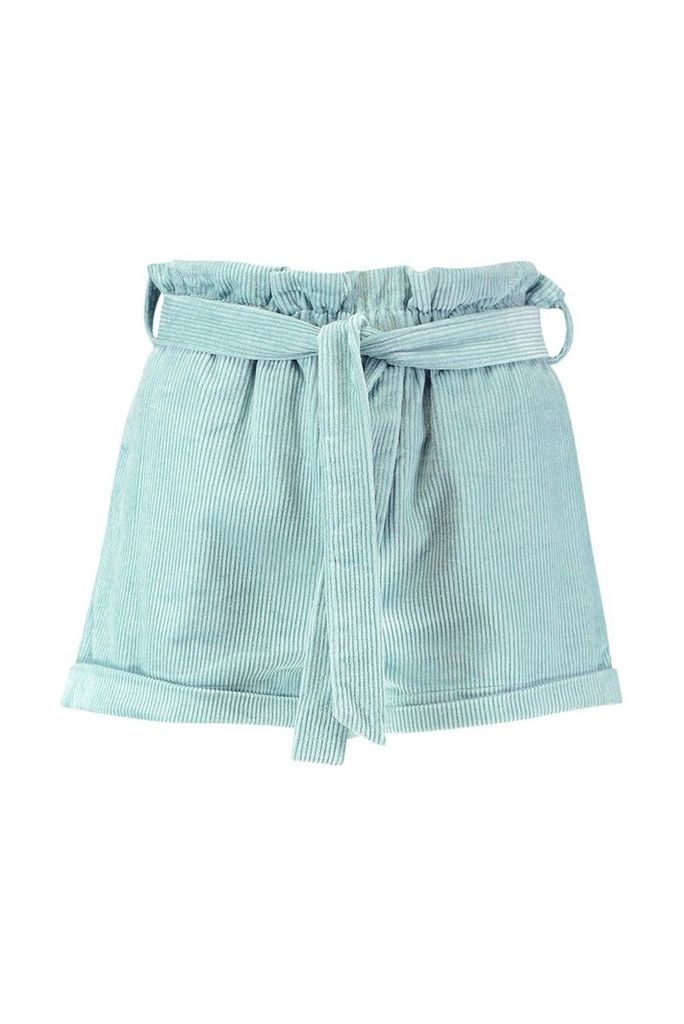 Womens Baby Cord Paperbag Waist Shorts - green - 12, Green