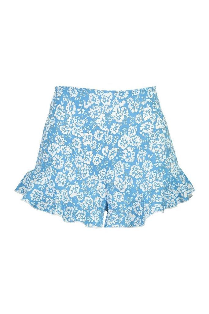 Womens Floral Flippy Shorts - blue - 14, Blue