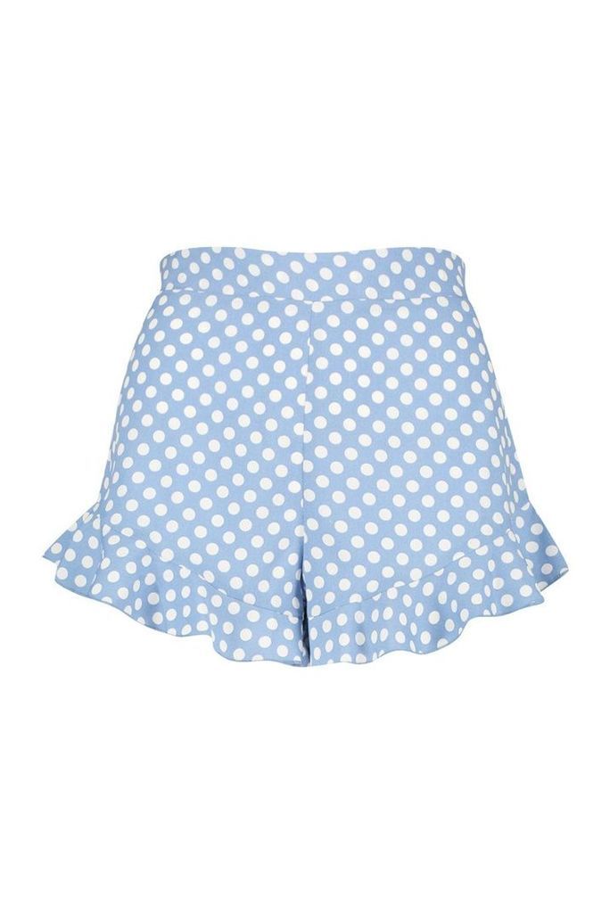 Womens Polka Dot Flippy Shorts - blue - 10, Blue