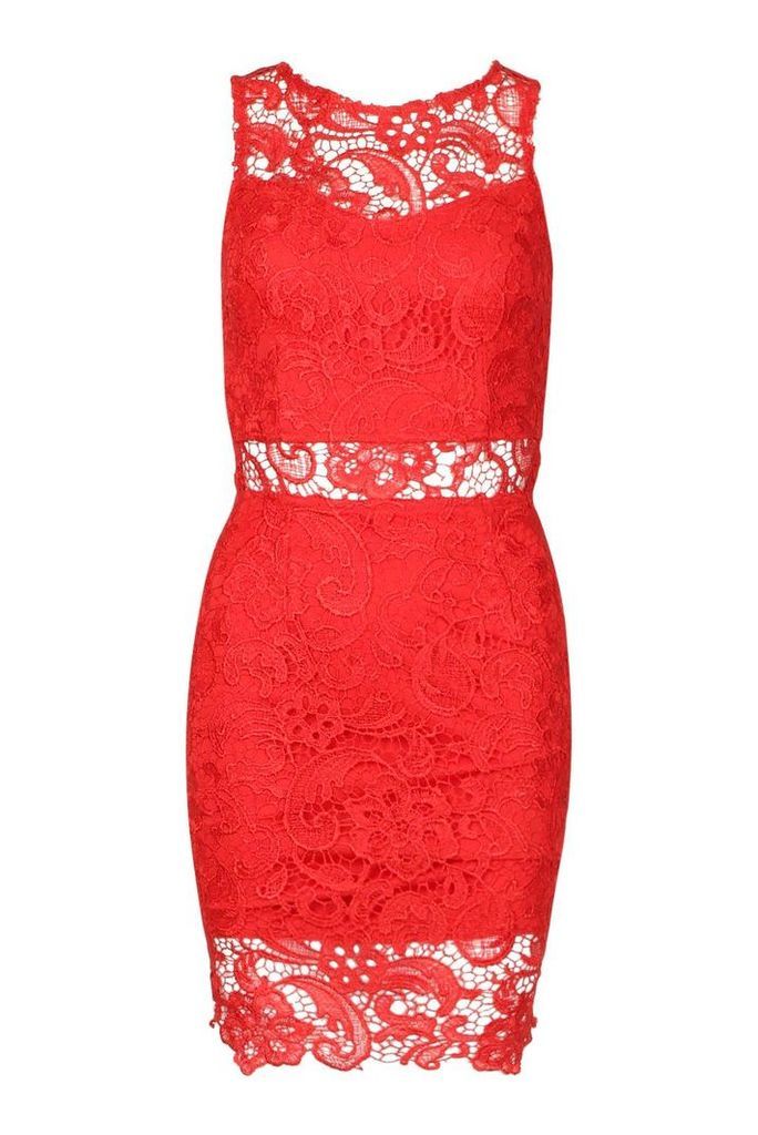 Womens Crochet Lace Mini Dress - red - 14, Red