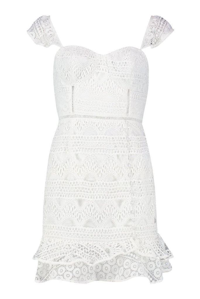 Womens Lace Button Detail Mini Dress - white - 12, White