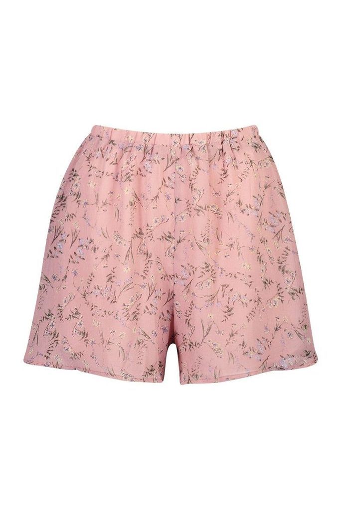 Womens Floral Chiffon Flippy Shorts - Pink - 14, Pink