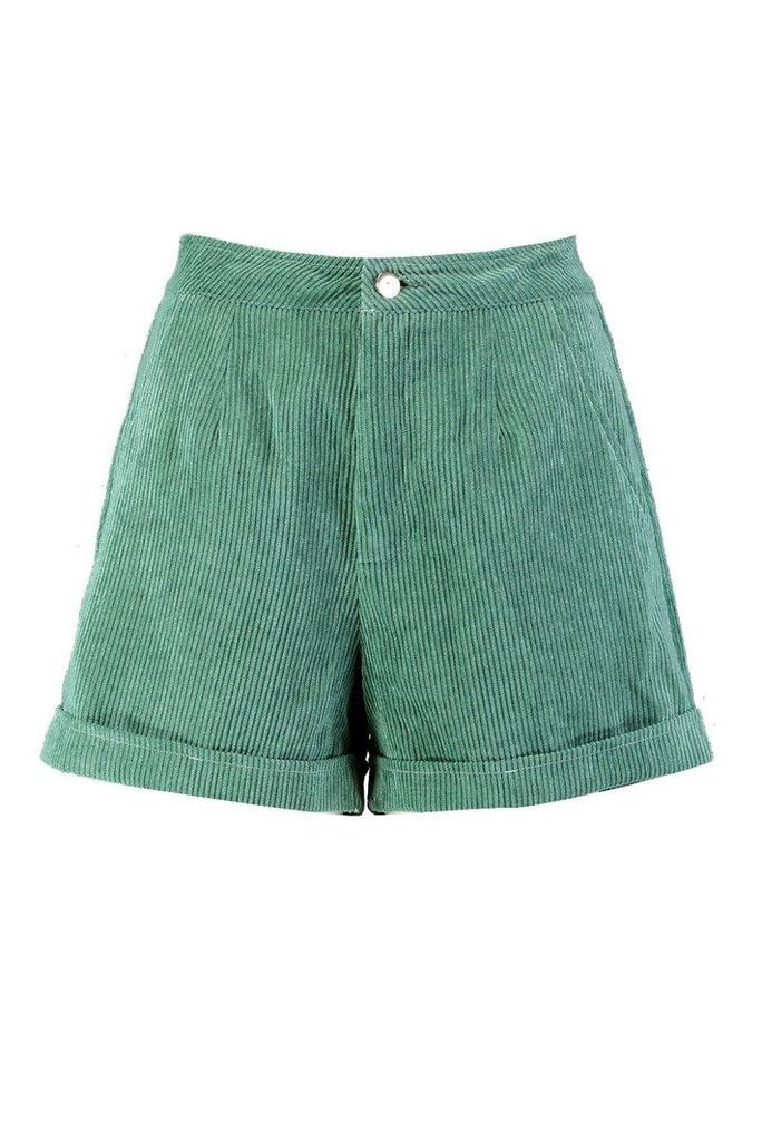 Womens Cord Tailored Contrast Stitch Short - green - 14, Green