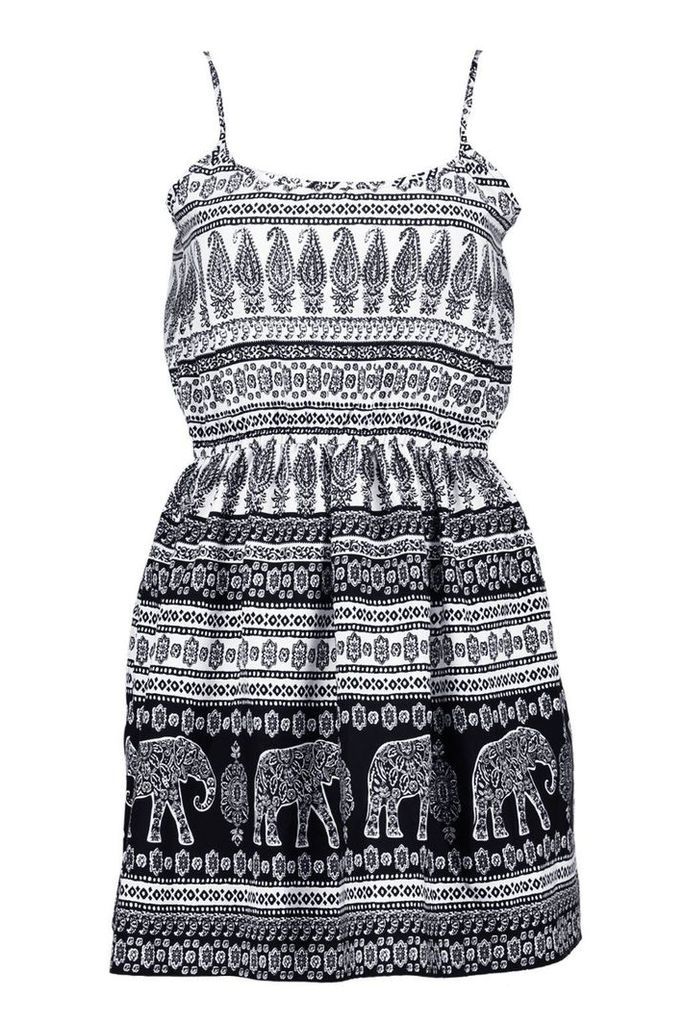 Womens Elephant Strappy Skater Dress - multi - 8, Multi
