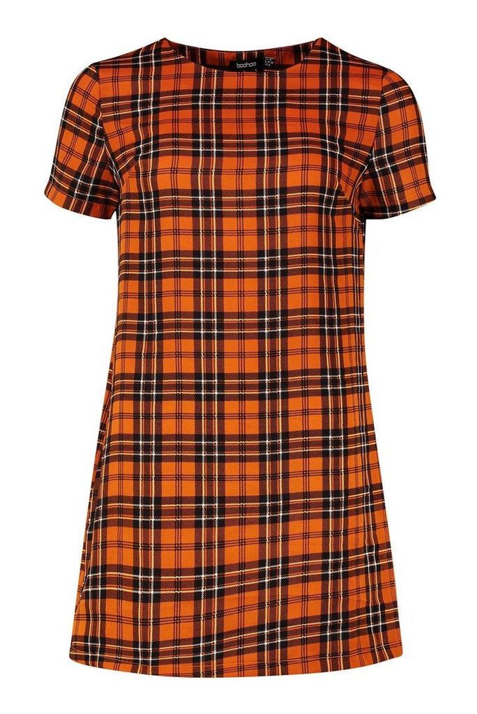 Womens Check Print Shift Dress - orange - 8, Orange