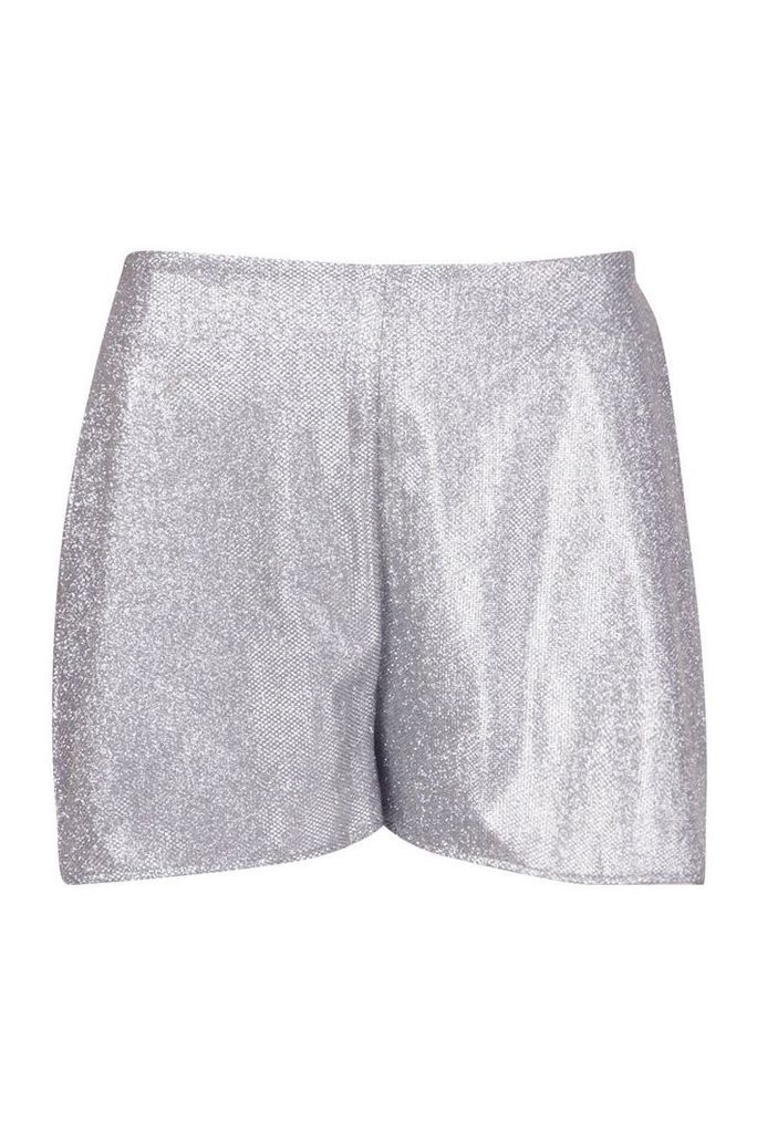 Womens Glitter Flippy Hem Shorts - grey - 14, Grey