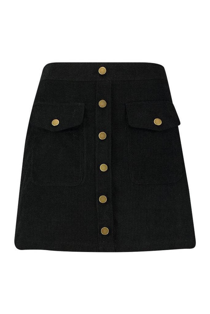 Womens Chunky Cord Pocket Front Mini Skirt - black - 10, Black