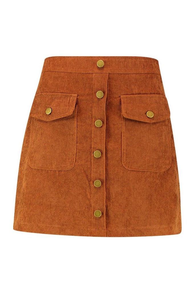 Womens Chunky Cord Pocket Front Mini Skirt - brown - 12, Brown