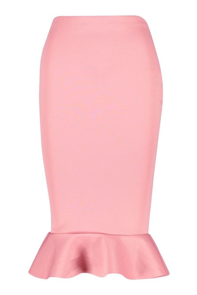 Womens Peplum Hem Midi Skirt - Pink - 14, Pink