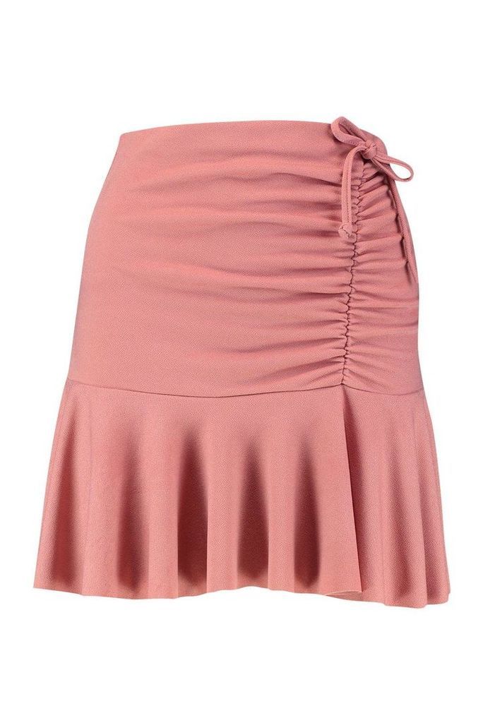 Womens Ruched Frill Mini Skirt - pink - 14, Pink