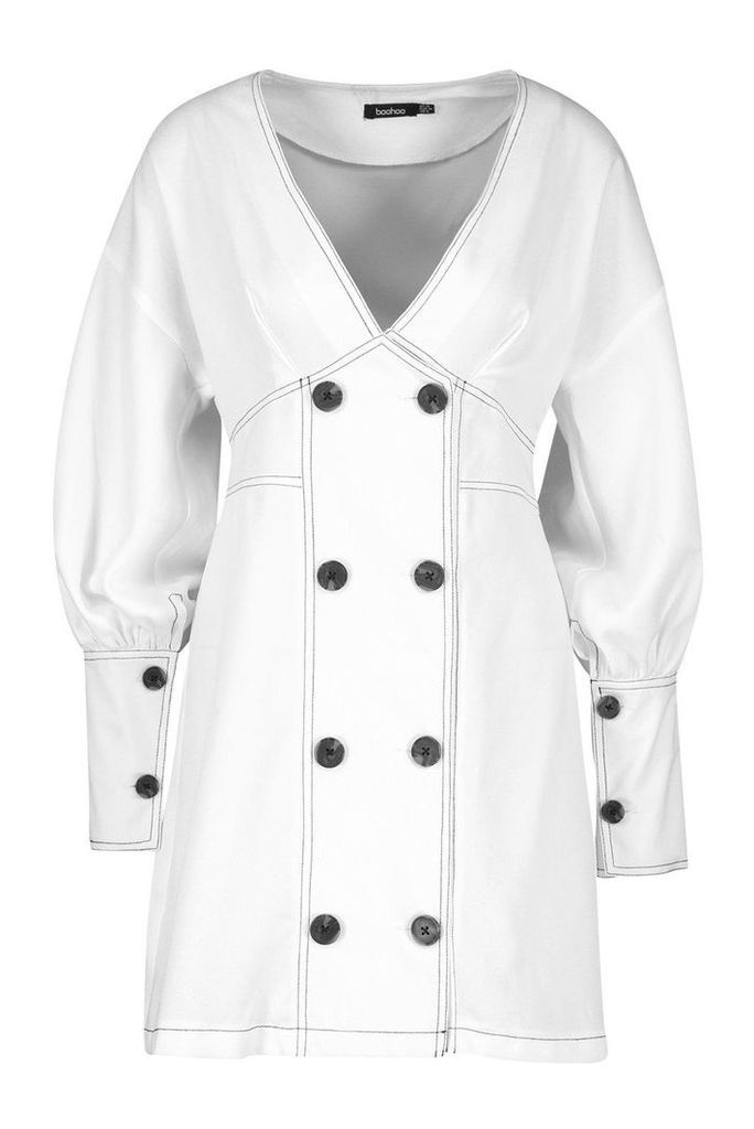 Womens Contrast Stitch Button Detail Dress - white - 8, White