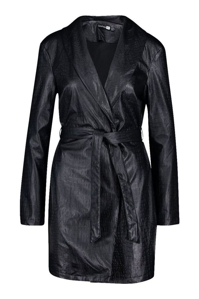 Womens Croc Pu Wrap Blazer Dress - black - 10, Black