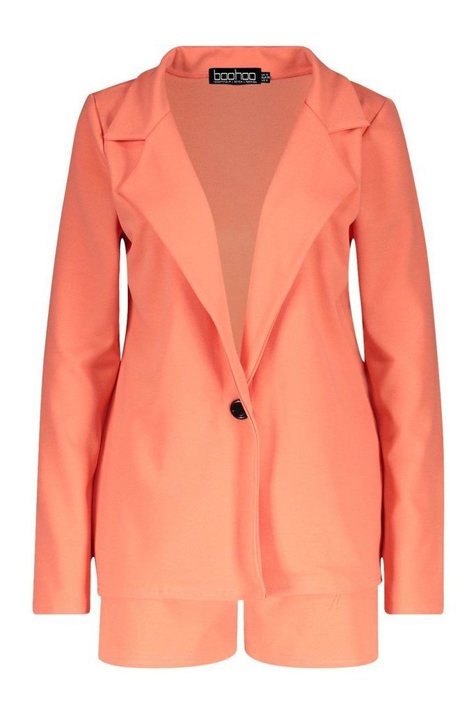 Womens Tailored Blazer & Short Co-Ord Set - Orange - 12, Orange