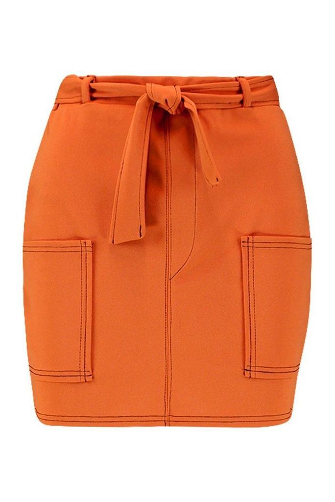 Womens Contrast Stitch Pocket Detail Mini Skirt - orange - 14, Orange