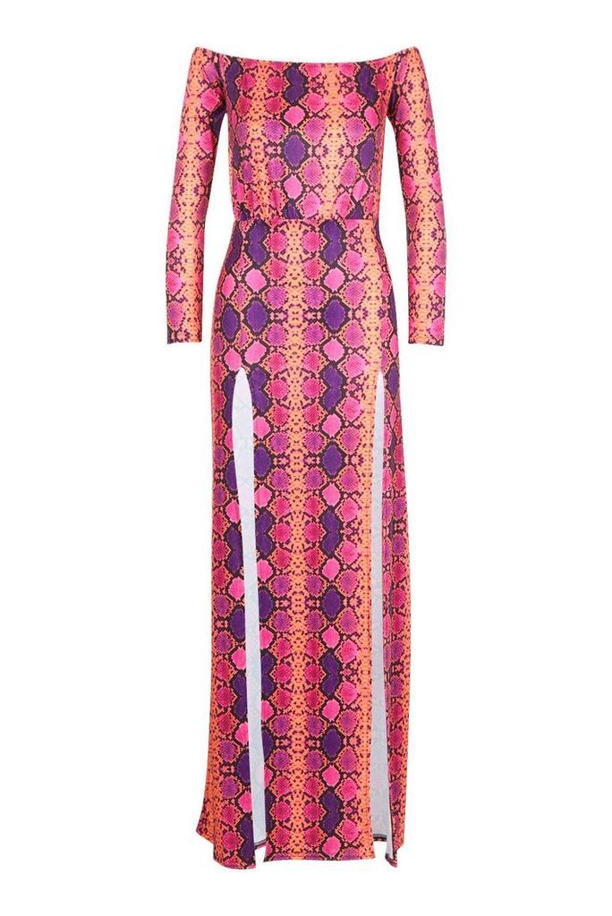 Womens Off The Shoulder Slinky Split Maxi Dress - purple - 14, Purple