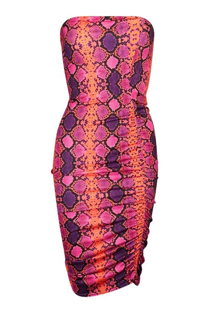 Womens Snake Print Slinky Ruched Mini Dress - purple - 8, Purple