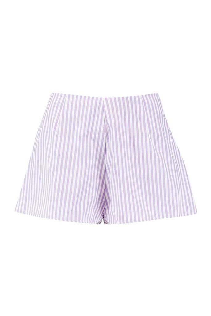 Womens Poplin Stripe Flippy Shorts - purple - 14, Purple