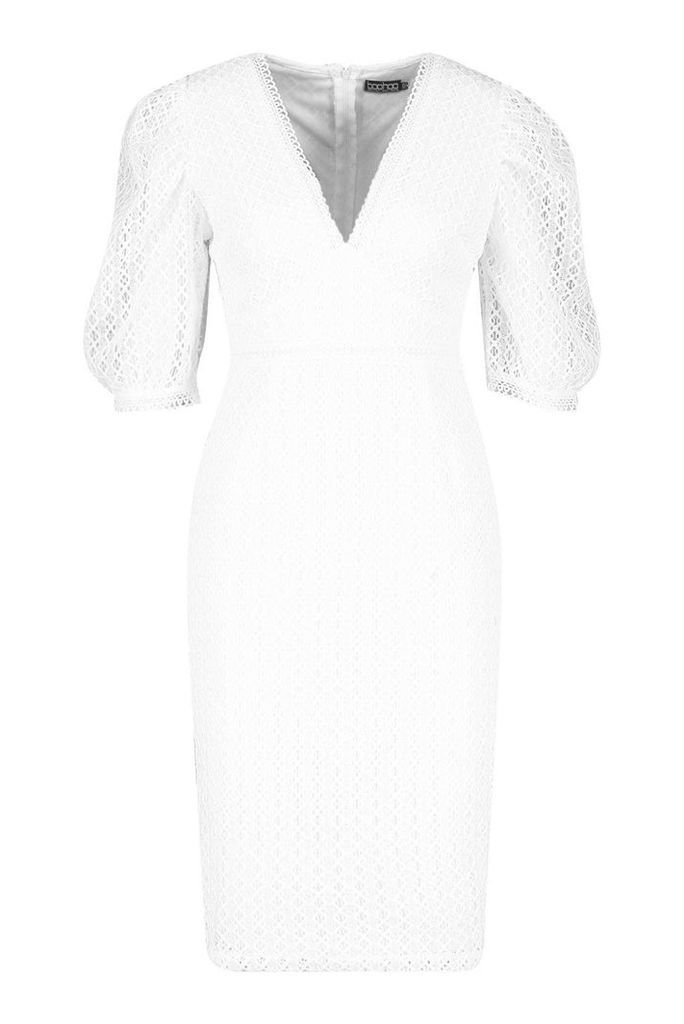 Womens All Over Crochet Midi Dress - white - S, White