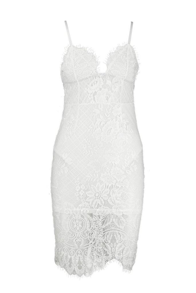 Womens Lace Bodice Bodycon Mini Dress - white - L, White