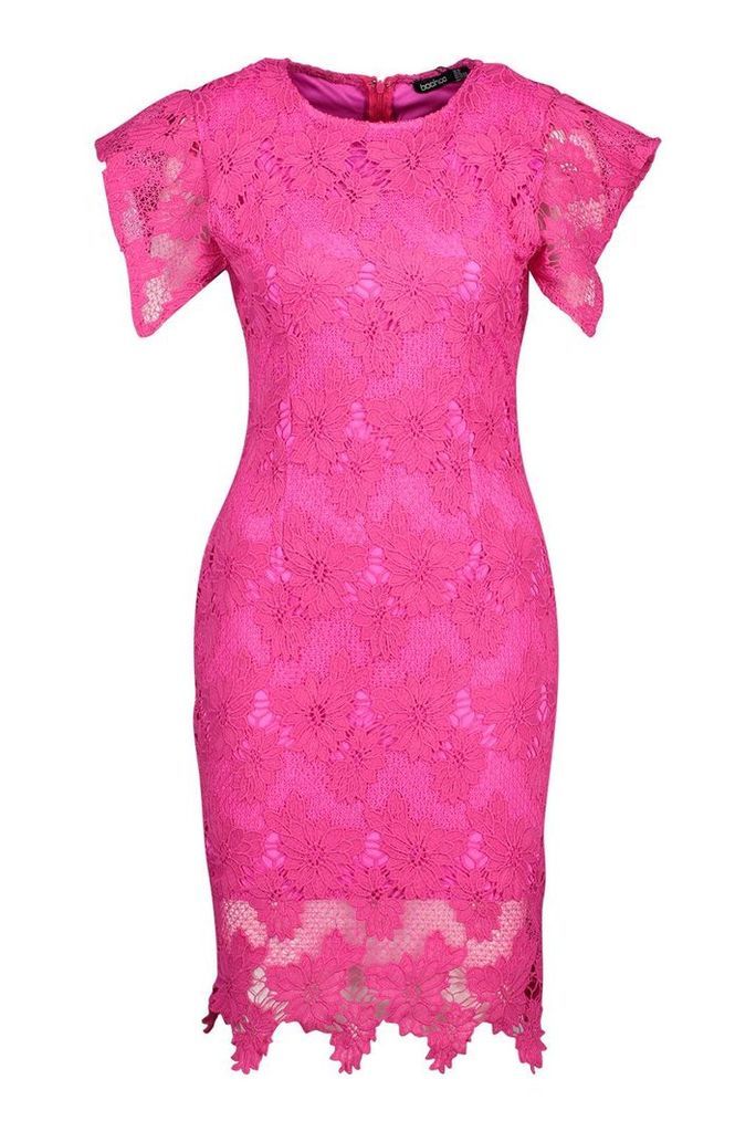 Womens Crochet Lace Bodycon Mini Dress - Pink - 8, Pink