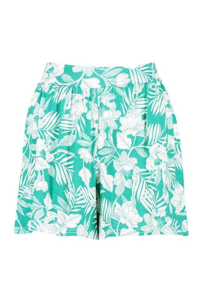 Womens Floral Print Flippy Shorts - green - 10, Green