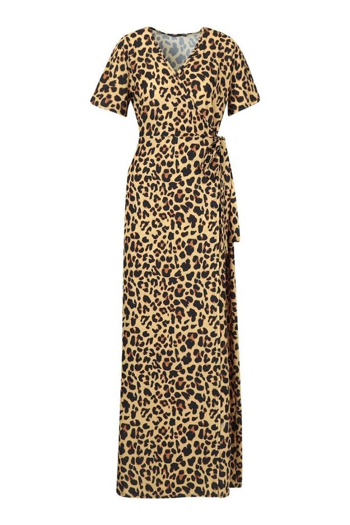 Womens Leopard Print Wrap Maxi Dress - brown - 8, Brown