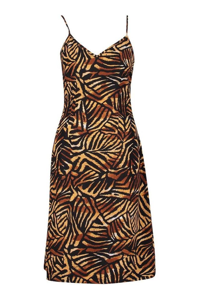 Womens Jungle Print Cami Wrap Midi Dress - brown - 6, Brown