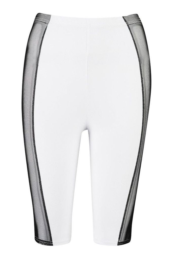Womens Mesh Panel Cycling Shorts - white - M/L, White