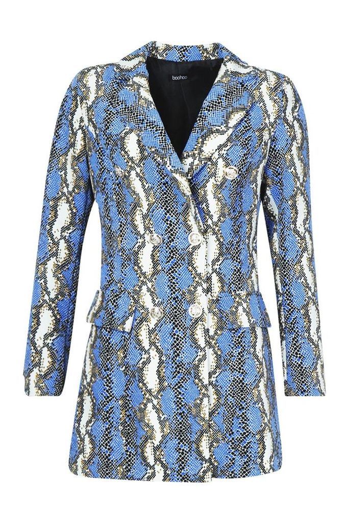 Womens Snake Print Longline Blazer Dress - blue - 10, Blue