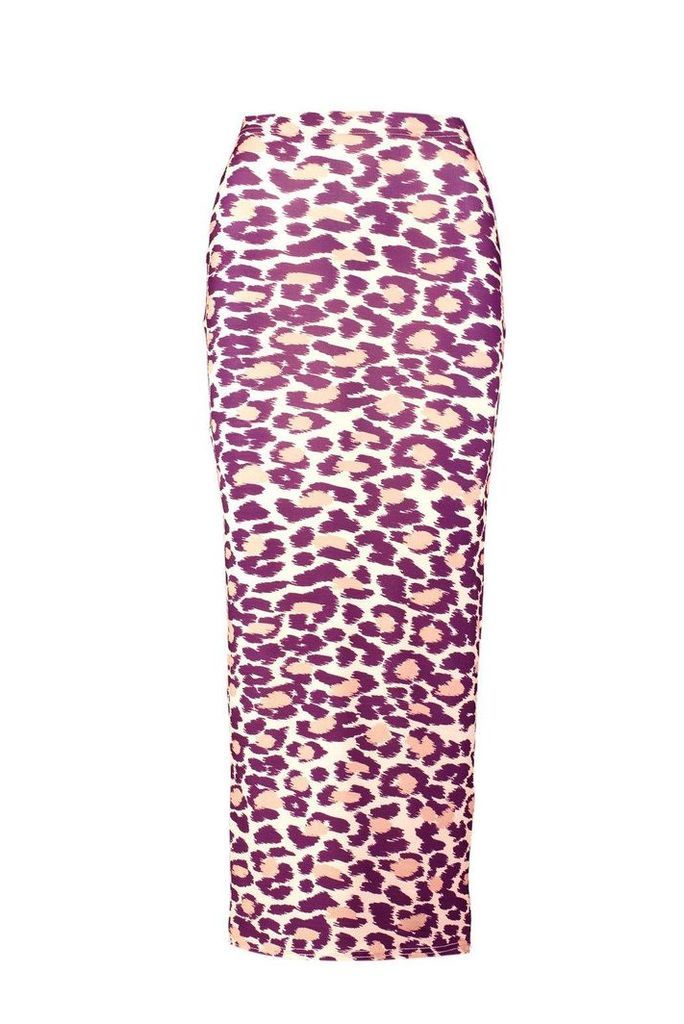 Womens Leopard Print Midaxi Skirt - Beige - 14, Beige