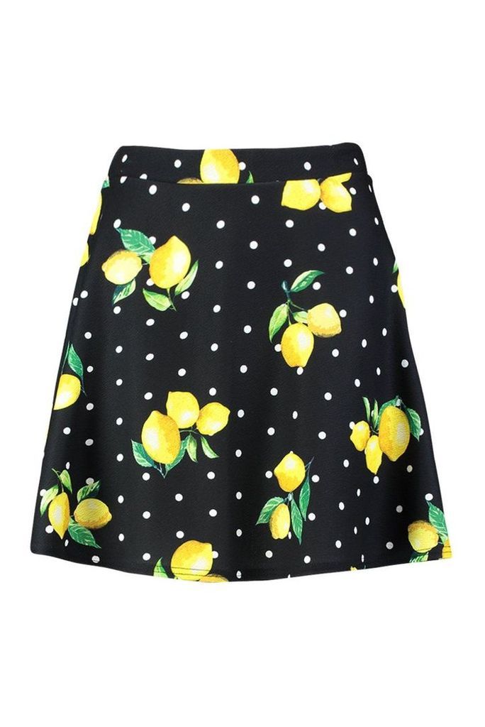 Womens Polka Dot Lemon Flippy Skirt - black - 14, Black