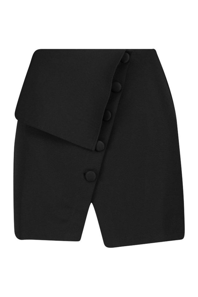 Womens Asymmetric Button Detail Skirt - black - 14, Black