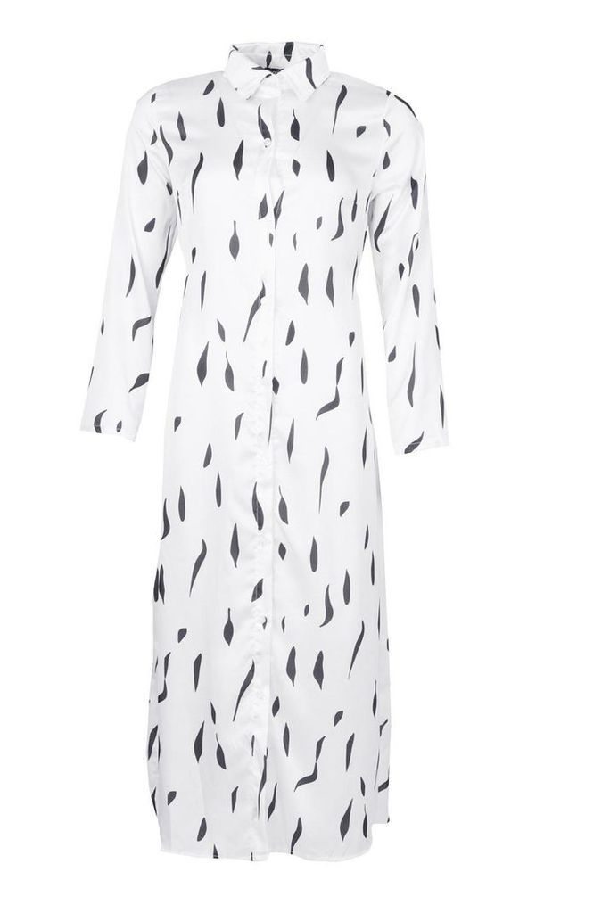 Womens Abstract Spot Midi Shirt Dress - white - 10, White