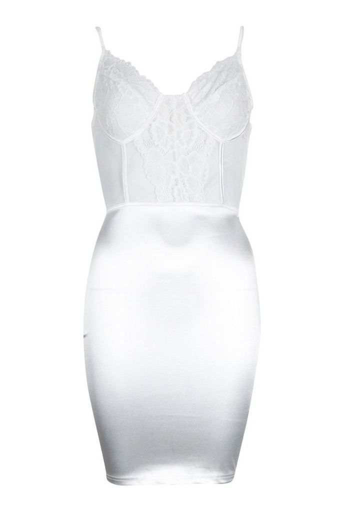 Womens Lace Cup Bodice Midi Dress - white - M, White