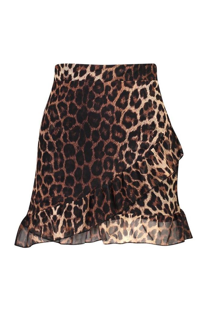 Womens Mesh Leopard Ruffle Mini Skirt - multi - 8, Multi