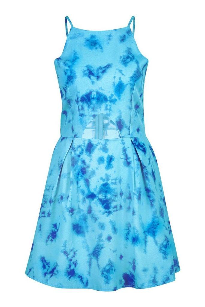 Womens Tie Dye Cut Out Dress - blue - 10, Blue
