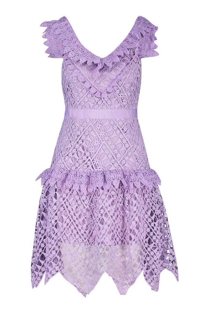Womens All Over Crochet Skater Midi Dress - purple - M, Purple