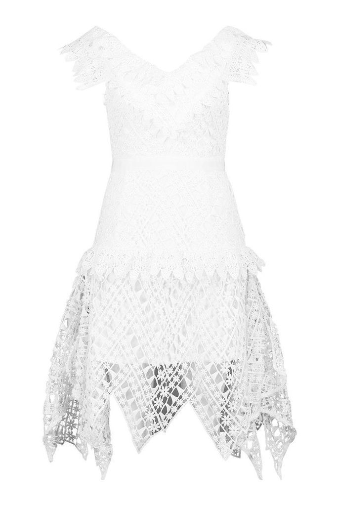 Womens All Over Crochet Skater Midi Dress - white - S, White