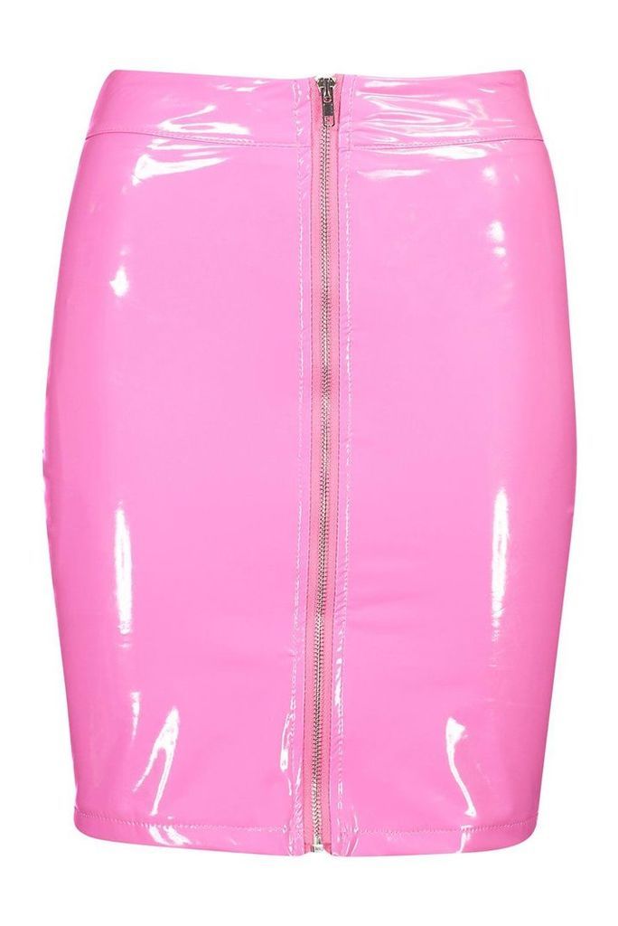 Womens Pu Zip Back Skirt - Pink - S, Pink