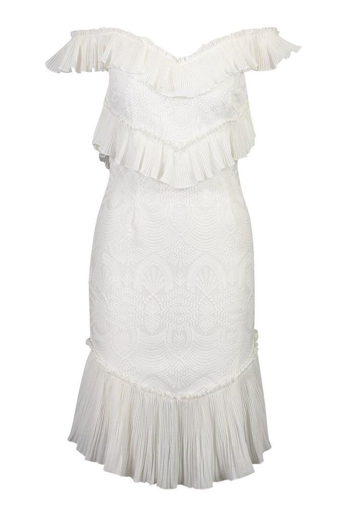 Womens All Over Ruffle Midi Dress - white - M, White