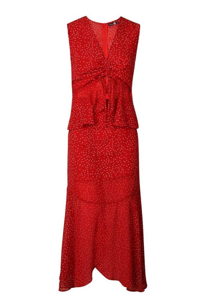 Womens Tall Polka Dot Ruffle Midi Dress - red - 8, Red