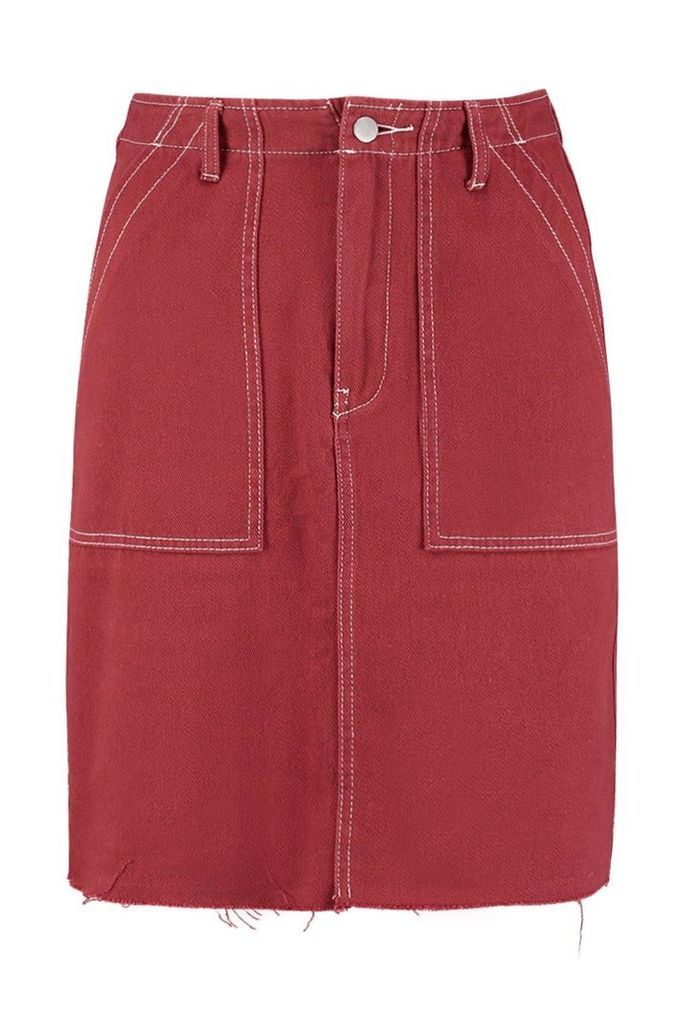 Womens Tall Contrast Stitch Denim Mini Skirt - orange - 14, Orange