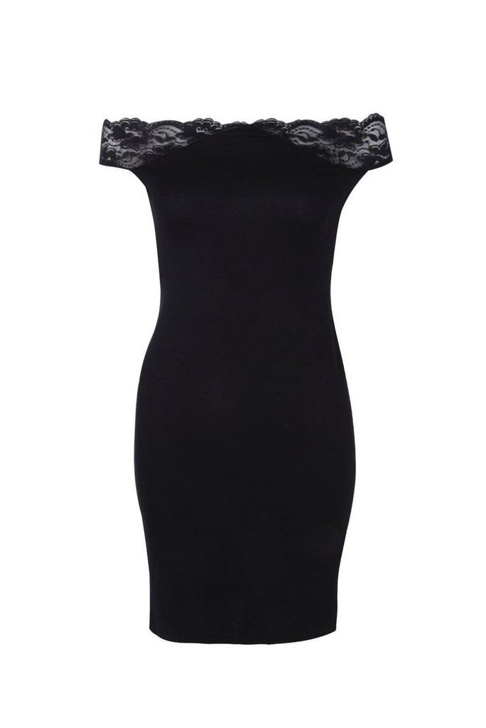 Womens Tall Lace Off The Shoulder Dress - black - 14, Black