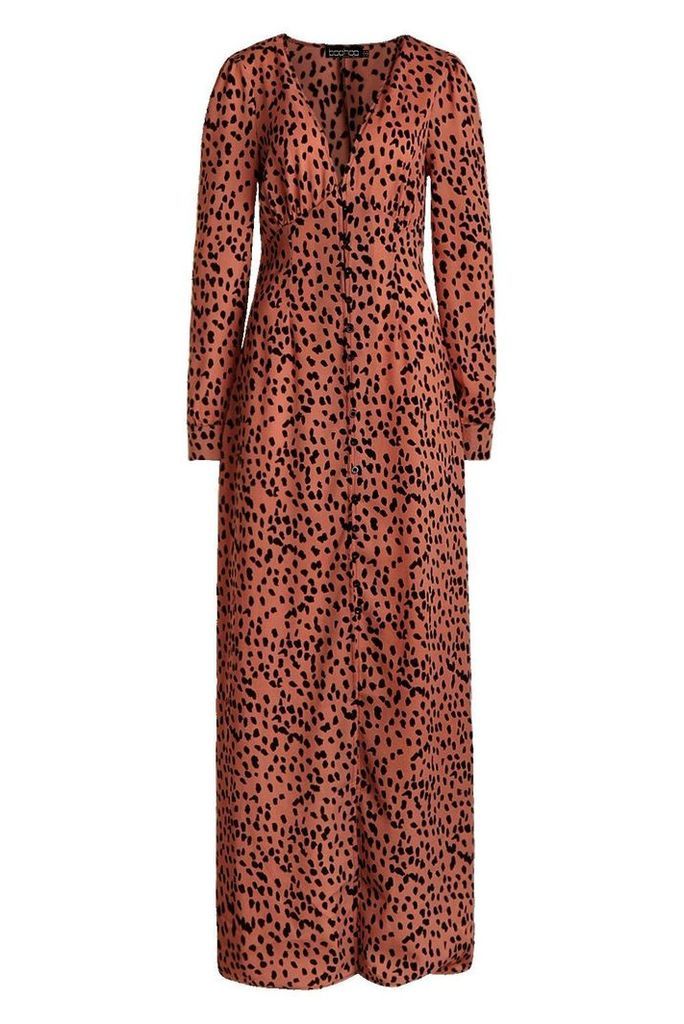 Womens Tall Leopard Print Maxi Dress - Beige - 8, Beige