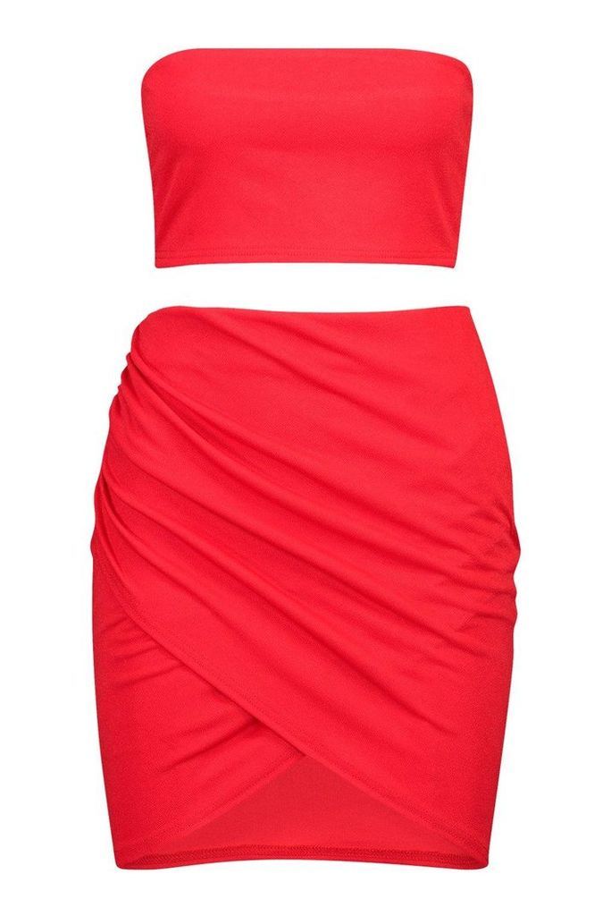 Womens Bandeau & Wrap Skirt Co-Ord - Red - 14, Red