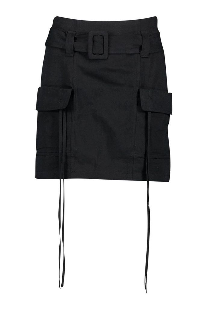 Womens Pocket Side Cargo Skirt - Black - 12, Black