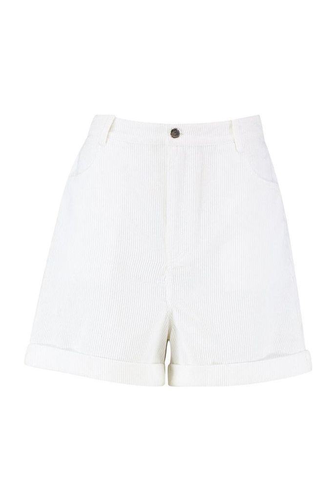 Womens Chunky Cord Turn up Shorts - white - 14, White