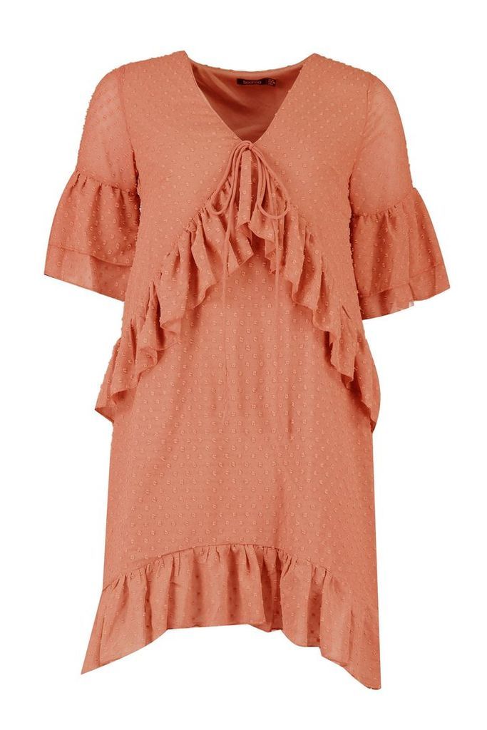 Womens Oversized Dobby Ruffle Smock Dress - orange - 10, Orange